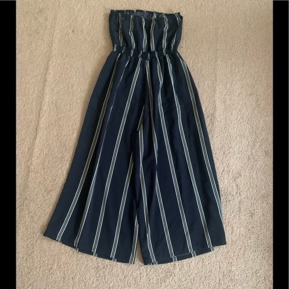 Libby Edelman Blue Wide leg cropped Striped Jumpsuit Small - Picture 7 of 8
